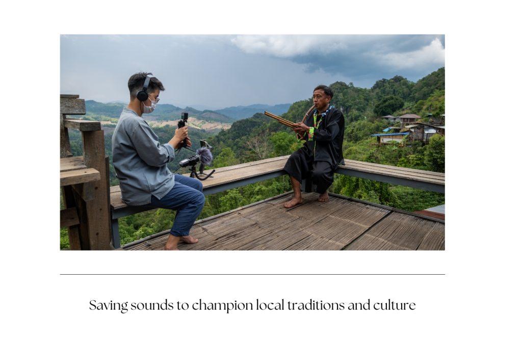 Hear & Found team members recording sounds to preserve local traditions and culture
